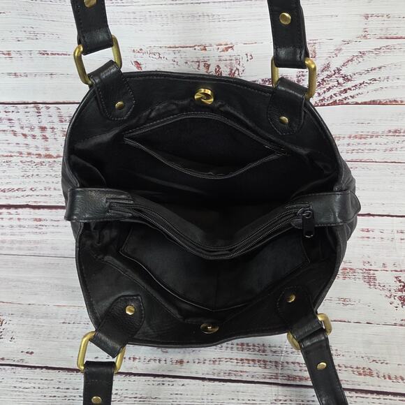 The Great American Leather Works Black Dual Strap Shoulder Bag Classic Purse - Picture 5 of 11